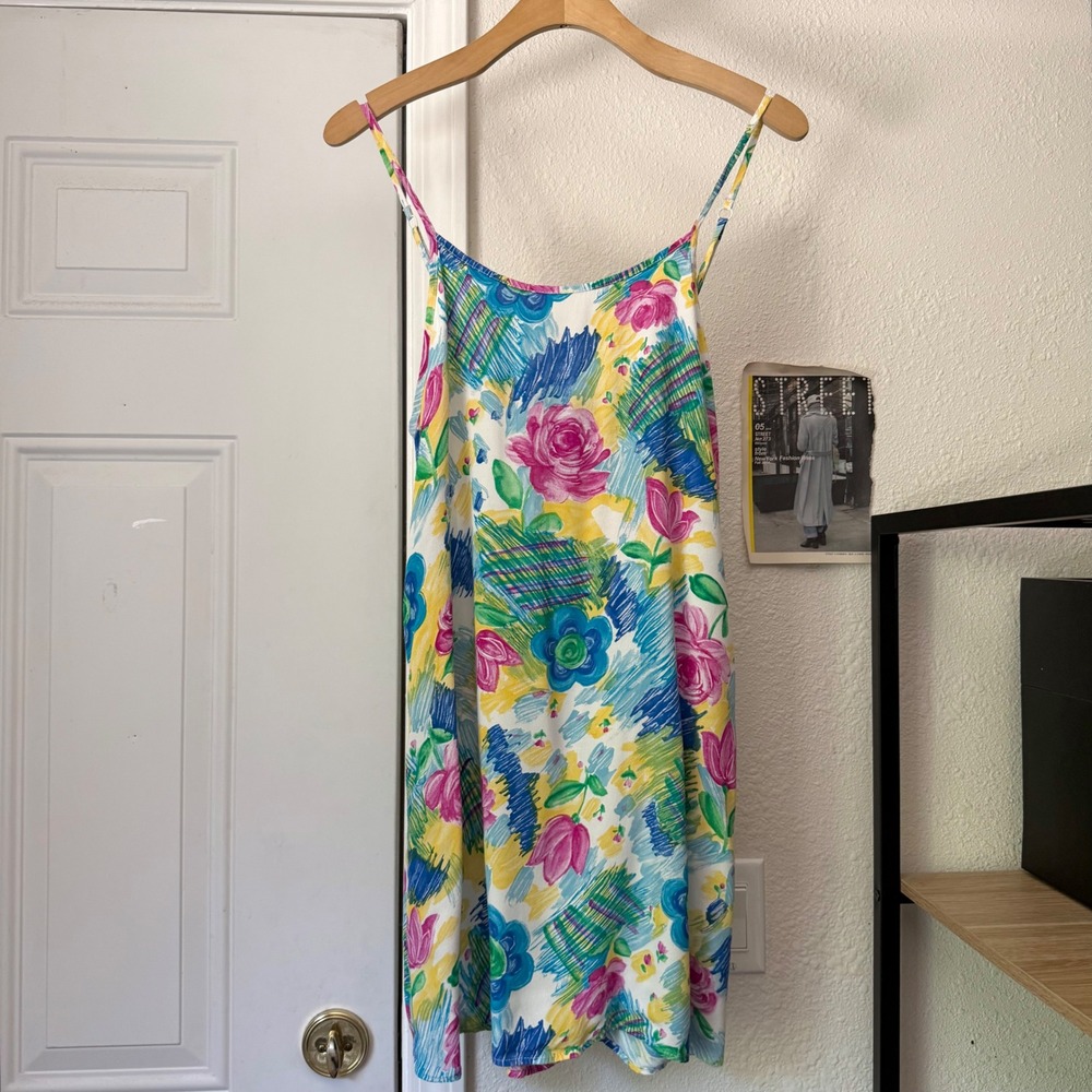 BIG HED DESIGNS vintage tropical Hawaiian floral sleeveless mini dress